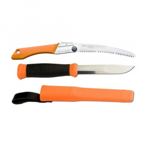 Set Cutit Morakniv 2000, portocaliu Si Fierastrau pliabil bushcraft, camping Silky Gomboy curbat 210mm cu 8dinti, 30mm