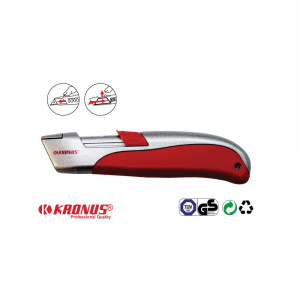 7556SS Cutter 18 mm cu dubla securitate autoretractabil + set 10 lame SK5, KRONUS - Img 2