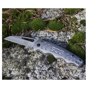 Cutit pliabil SOG Escape FL 14-52-01-57, lama Drop Point 8Cr13MoV, Frame Lock, maner din otel inoxidabil, EDC Rescue Folder - Img 9