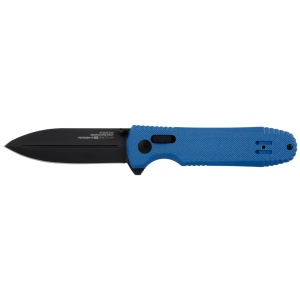 Cutit pliabil SOG Pentagon XR LTE Blue 12-61-06-57, lama Spear Point CTS XHP Blue TiNi, XR Lock, Flipper, maner Carbon Fiber Blue, EDC Tactical - Img 5