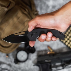 Cutit pliabil SOG Prohen XR Blackout 12-25-01-57, lama Drop Point CRYO D2 Black TiNi, XR Lock, Flipper, Thumb Hole, maner G10 Black, EDC Tactical - Img 10