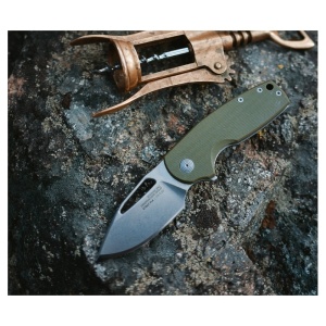 Cutit pliabil SOG Stout FLK OD Stonewash 14-03-01-57, lama Clip Point CRYO D2 Stonewashed, Frame Lock, deschidere Flipper, maner G10 Olive Drab, EDC - Img 10