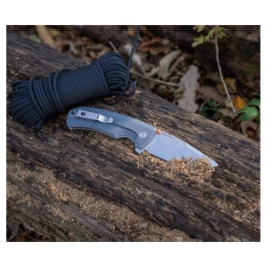 Cutit pliabil SOG Tellus FLK Wolf Gray 14-06-02-43, lama Drop Point CRYO 440 Stonewashed, Frame Lock, deschidere Flipper, maner GRN Wolf Gray, EDC Outdoor - Img 10