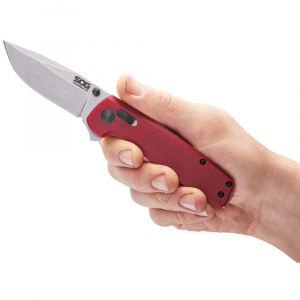 Cutit pliabil SOG Terminus XR G10 Crimson, lama D2 Black TiNi, XR Lock, maner G10 rosu, Flipper EDC - Img 4