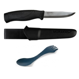 Pachet promo Cuţit Morakniv Companion, Heavy Duty BLACK si Spork original bio, Light My Fire