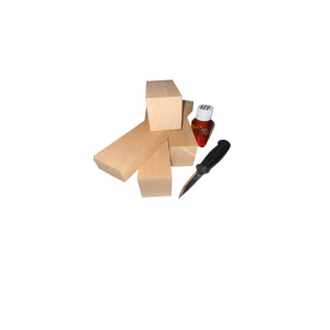Set 4 blocuri din lemn de cires pentru cioplit cu 50 ml ulei in + cutit sculptura basic, Morakniv - Img 1