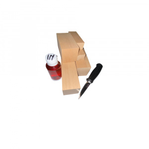 Set 5 blocuri de lemn de cires pentru cioplit cu 50 ml ulei in + cutit sculptura basic, Morakniv - Img 1