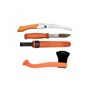 Set Cutit Morakniv Kansbol ORANGE, Fierastrau, Silky Gomboy curbat 210mm cu 8dinti, 30mm si Topor portocaliu