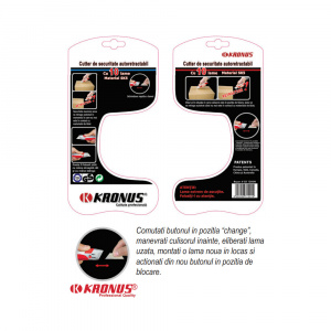 7556SS Cutter 18 mm cu dubla securitate autoretractabil + set 10 lame SK5, KRONUS - Img 3