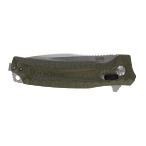 Cutit pliabil SOG Hidaka XR 3V Satin 12-27-09-57, lama Modified Tanto CPM 3V Satin, XR Lock, deschidere Flipper, maner Micarta Verde, EDC Outdoor - Img 5