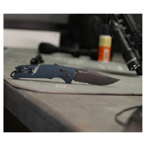 Cutit pliabil SOG Trident AT Uniform Blue Serrated 11-12-10-41, lama Clip Point CRYO D2 partial zimtata, deschidere asistata, AT-XR Lock, taietor de centura, spargator geam, maner GRN Uniform Blue - Img 11