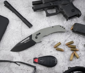 Cutit pliabil SOG Prohen XR Gray Black 12-25-03-57, lama Drop Point CRYO D2 Stonewashed, XR Lock, deschidere Flipper, maner G10 Gray & Black, EDC Tactical - Img 9