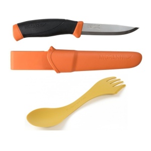 Pachet promo cutit Morakniv Companion Burnt Orange + Spork Original Bio Light My Fire, set camping si outdoor