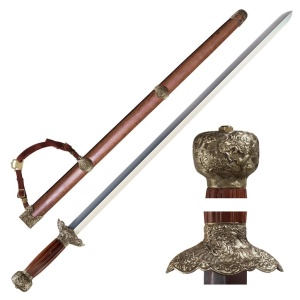 Sabie chinezeasca Cold Steel Gim Sword CS-88G, lama din otel carbon 1060, maner din lemn de trandafir, teaca din lemn