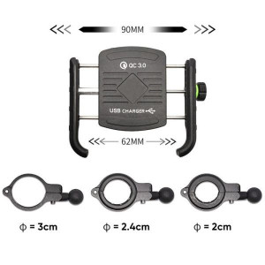 Suport telefon moto, negru, prindere pe ghidon, cu incarcator USB - Img 7