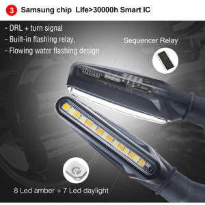 Set 2 lampi Semnalizare Moto SECVENTIALA, cu LED-uri Samsung, cu 2 functii, pozitie si semnalizare, 12V - Img 4