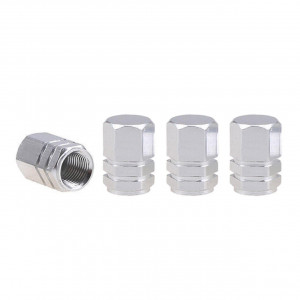 Set capacele auto pentru ventil hexagon argintiu 4 buc - Img 2