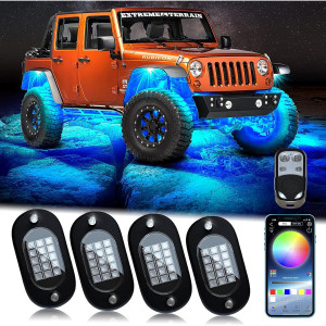 Kit 4 Lumini Ambientale RGB, model "ROCK LIGHT" cu telecomanda si aplicatie telefon, destinate Off-Road, ATV, SSV - Img 1