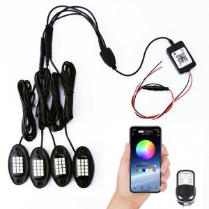 Kit 4 Lumini Ambientale RGB, model "ROCK LIGHT" cu telecomanda si aplicatie telefon, destinate Off-Road, ATV, SSV - Img 4