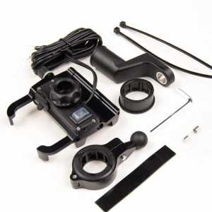 Suport telefon moto cu incarcator Quick Charge 3.0 R10-metal - cu intrerupator - Negru - Img 4