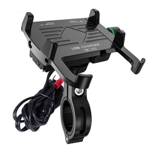 Suport telefon moto cu incarcator Quick Charge 3.0 R10-metal - cu intrerupator - Negru