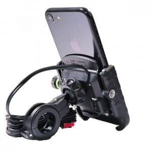 Suport telefon moto, negru, prindere pe ghidon, cu incarcator USB - Img 2
