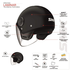 Casca deschisa SMK LAMINAR SOLID culoare negru mat unisex - fara viziera - Img 3