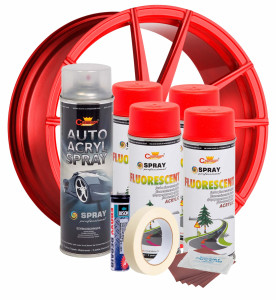 Kit complet reparatie si vopsire jante culoare Rosu Fluorescent, V4 - Img 2