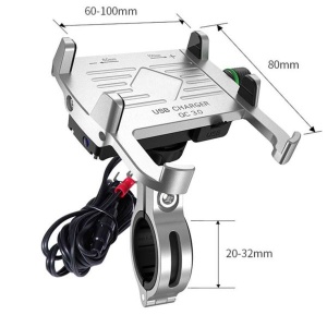 Suport telefon moto cu incarcator Quick Charge 3.0 R10-metal - cu intrerupator - Argintiu - Img 2