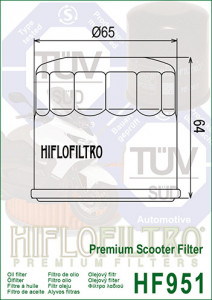 Filtru ulei moto HIFLO pentru motociclete, HF951 - Scuter Honda NSS250,SH300i,SH350i - Scuter Yamaha XP530 A TMAX - Img 2