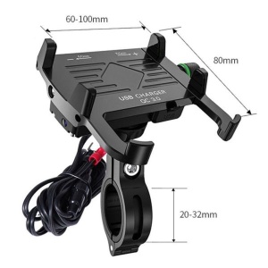 Suport telefon moto cu incarcator Quick Charge 3.0 R10-metal - cu intrerupator - Negru - Img 2