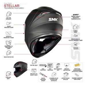 Casca Integrala SMK STELLAR culoare negru mat, unisex - cu viziera - Img 3