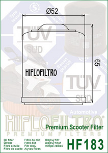 Filtru ulei moto HIFLO pentru motociclete, HF183 - Scooter Aprilia 125,150,200,250 - Scuter Piaggio 125,150,200,250,300 - Img 2