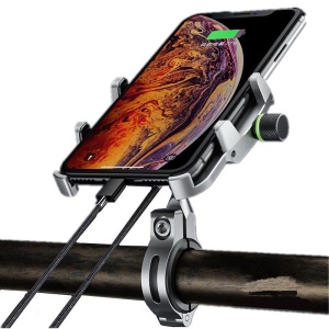 Suport telefon moto cu incarcator Quick Charge 3.0 R10-metal - cu intrerupator - Argintiu - Img 3