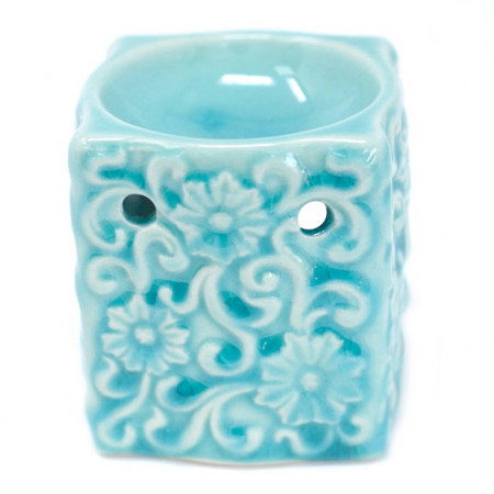Candela aromaterapie mica patrata-flori albastru