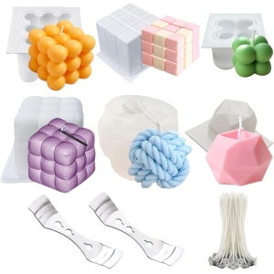 Set 6 forme pentru lumanari, 50 fitile si 2 suporturi