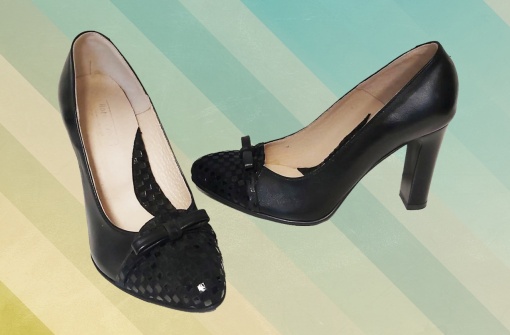 Pantofi din piele naturală negru fundă