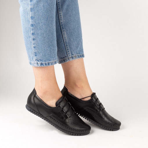 Pantofi Casual Dama Perforati Piele Naturala 1171 Negru
