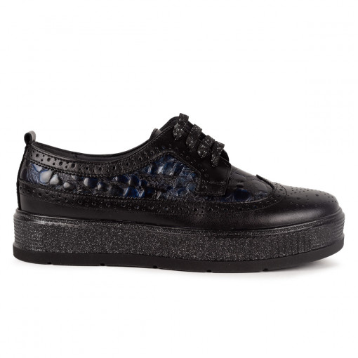 Pantofi sport dama piele naturala Ami negru-bleo