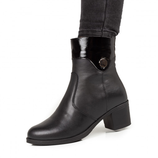 Ghete Piele Naturala Dama 1577-10 Negru-Lac