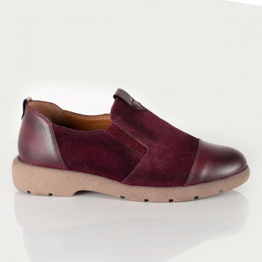 Pantofi casual dama 1249 visiniu-velur piele naturala