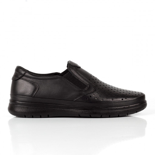 Pantofi perforati barbati piele naturala 2043 negru-perforat