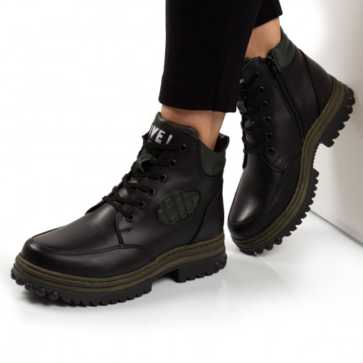 Ghete tip bocanc de dama piele naturala 1555 negru-verde