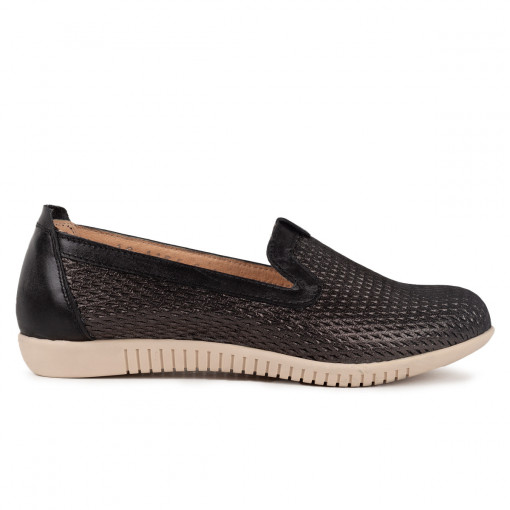 Pantofi casual dama piele naturala 1164 negru-sidef
