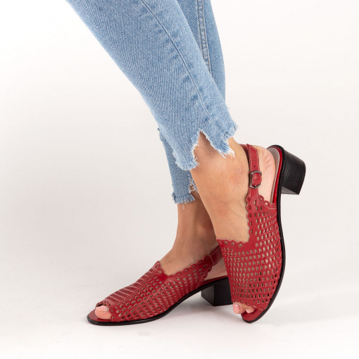 Sandale dama piele naturala cu perforatii 1734 rosu