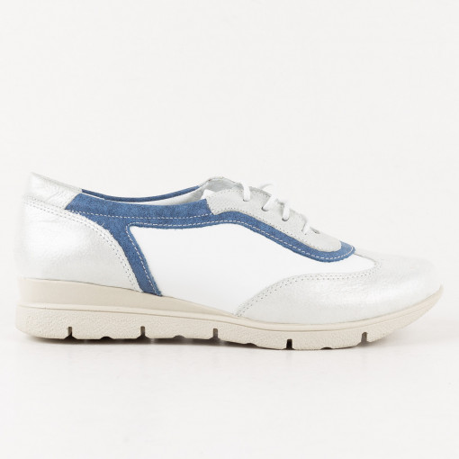 Pantofi sport dama piele naturala 1198 alb-albastru