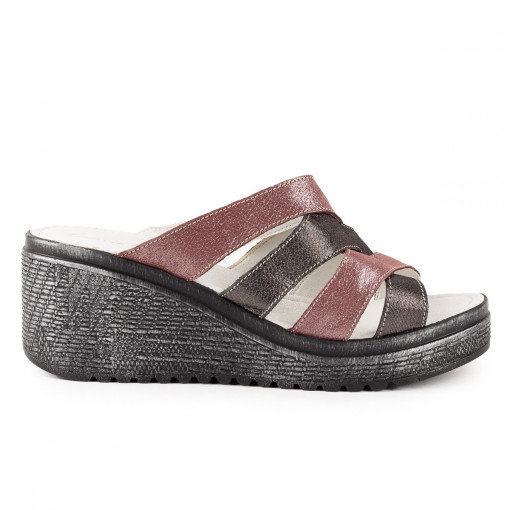 Sandale Dama Casual Piele Naturala 1684 Negru-Visiniu