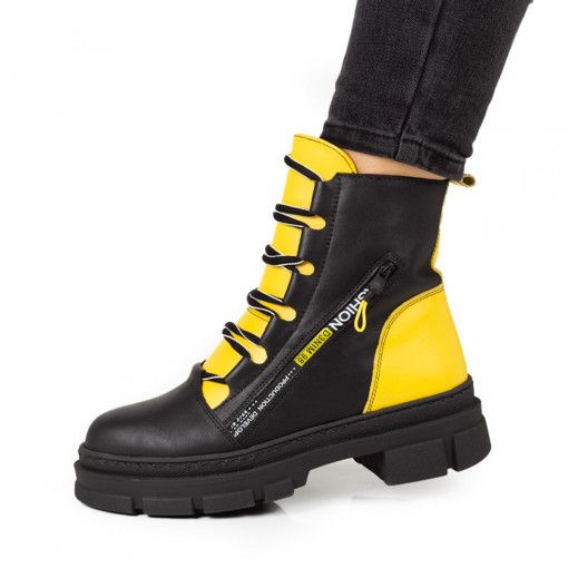 Ghete Piele Naturala Dama A213 Negru Galben