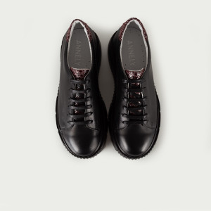 Pantofi Dama Casual Piele Naturala 1239 Negru Visiniu Colorat - Img 3