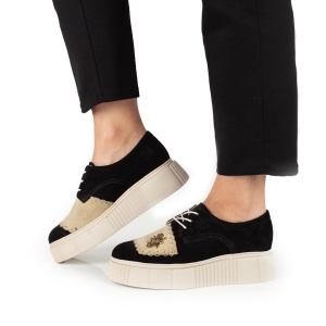 Pantofi Dama Casual Piele Naturala 1242-45 Negru-Bej - Img 4